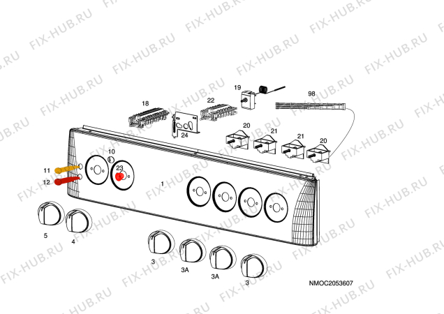 Взрыв-схема плиты (духовки) Husqvarna Electrolux QSG6043W - Схема узла H10 Control Panel
