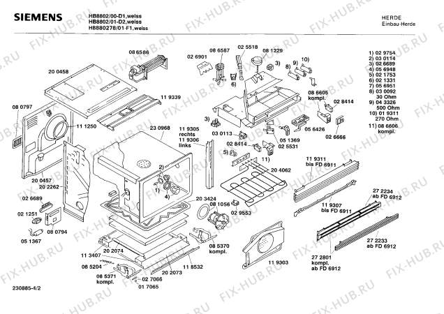 Взрыв-схема плиты (духовки) Siemens HB880278 - Схема узла 02