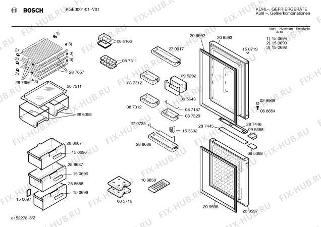 Схема №2 KGE3301GB с изображением Передняя панель для холодильной камеры Bosch 00288689