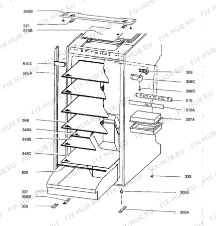 Взрыв-схема холодильника Aeg S2142-5I - Схема узла Cabinet + armatures