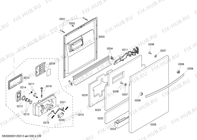 Схема №2 SHX56C06UC Bosch с изображением Внешняя дверь для посудомойки Bosch 00245645