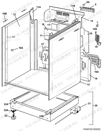 Взрыв-схема плиты (духовки) Electrolux EKC70062 400V - Схема узла H10 Chassis