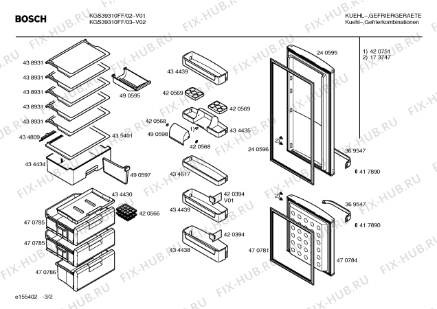 Схема №2 KGS39310FF с изображением Инструкция по эксплуатации для холодильника Bosch 00586489