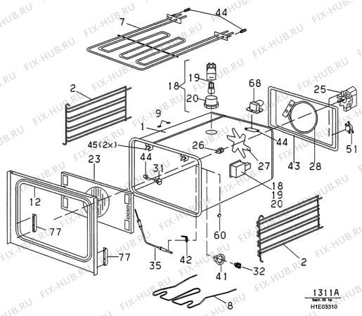 Взрыв-схема плиты (духовки) Rosenlew RDKL60 - Схема узла H10 Main Oven Cavity (large)