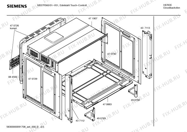 Взрыв-схема плиты (духовки) Siemens HB37R560 - Схема узла 05