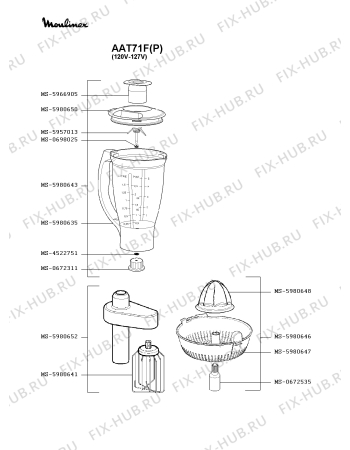 Взрыв-схема кухонного комбайна Moulinex AAT71F(P) - Схема узла IP000174.6P2