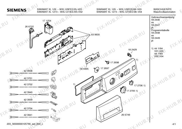 Схема №2 WXL1273EE SIWAMAT WXL1273 с изображением Панель управления для стиральной машины Siemens 00441183