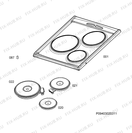 Взрыв-схема плиты (духовки) Electrolux EKS51301OX - Схема узла Hob