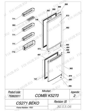 Взрыв-схема холодильника Beko BEKO CDA 34200 (7509920004) - EXPLODED VIEW DOORS CDA 34200 BEKO