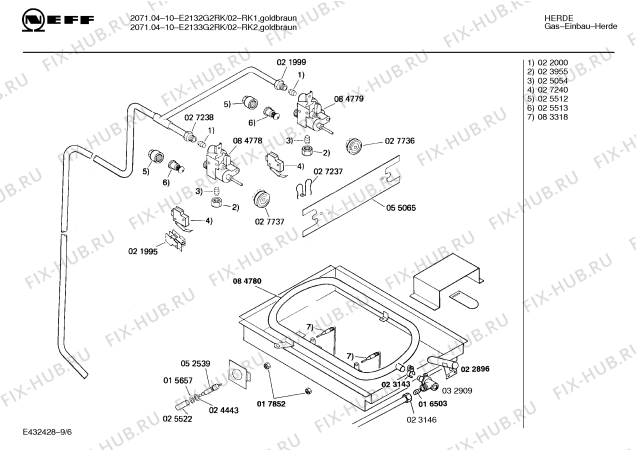 Взрыв-схема плиты (духовки) Neff E2133G2RK 2071.04-10 - Схема узла 07