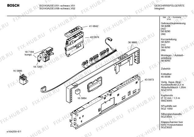 Схема №1 SGV43A23EU с изображением Краткая инструкция для посудомоечной машины Bosch 00588292