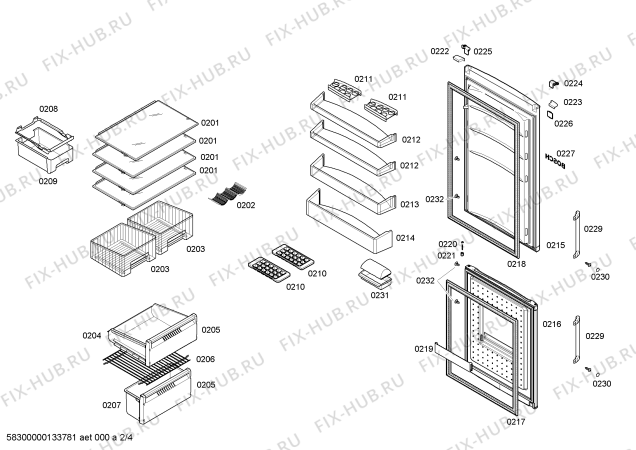 Взрыв-схема холодильника Bosch KGN53X70AU - Схема узла 02