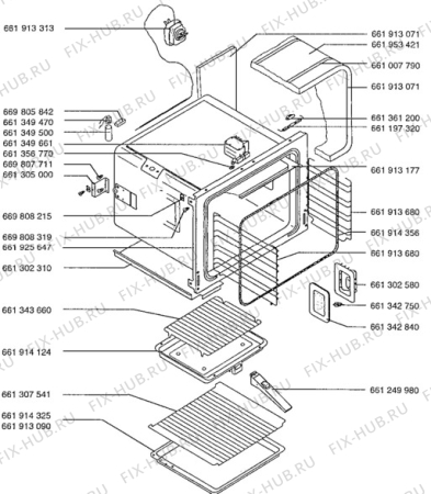 Взрыв-схема плиты (духовки) Aeg 54081B-D - Схема узла Oven body