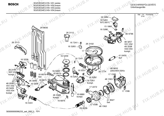 Взрыв-схема посудомоечной машины Bosch SGI53E04EU - Схема узла 04