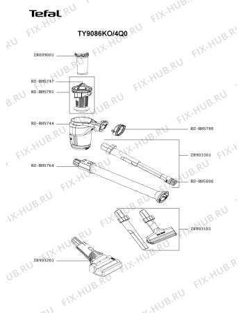 Взрыв-схема пылесоса Tefal TY9086KO/4Q0 - Схема узла 3P005706.3P2