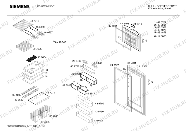 Взрыв-схема холодильника Siemens KS52V660NE - Схема узла 02
