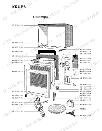 Взрыв-схема микроволновой печи Krups ACK32V(0) - Схема узла NP002072.3P2