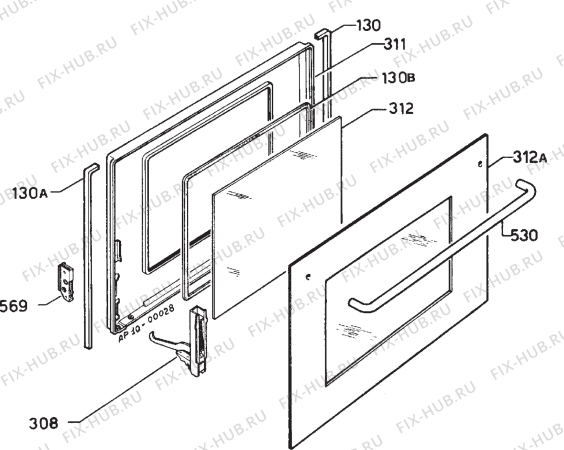 Взрыв-схема плиты (духовки) Zanussi FBI533SS - Схема узла Door 003