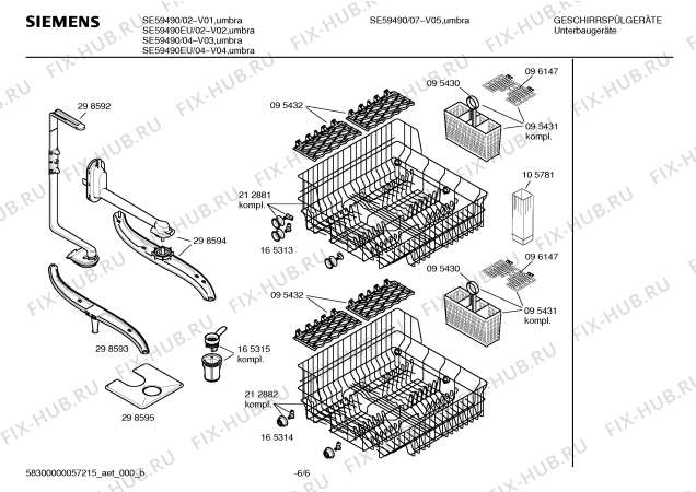 Взрыв-схема посудомоечной машины Siemens SE59490 - Схема узла 06