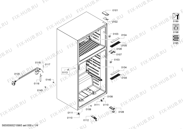 Схема №2 KD75NVI30N с изображением Крышка вентилятора для холодильника Siemens 00778076