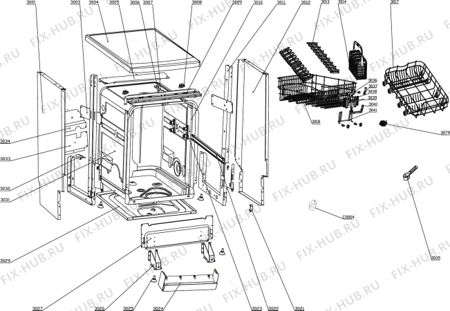 Схема №2 DEDW60W с изображением Обшивка для электропосудомоечной машины DELONGHI DAU1590010