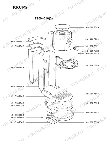 Взрыв-схема кофеварки (кофемашины) Krups F9894310(0) - Схема узла RP001860.3P2