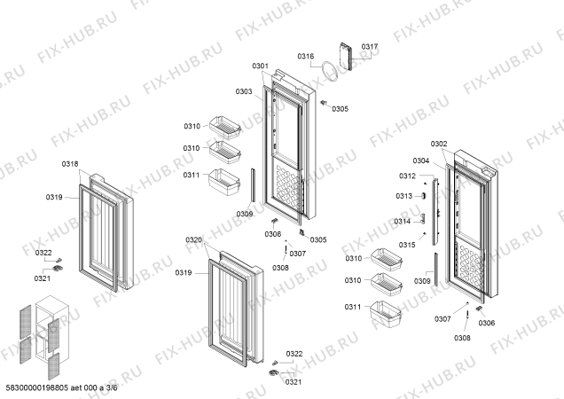 Схема №1 KMF40A60TI с изображением Выдвижной ящик для холодильной камеры Bosch 00795743
