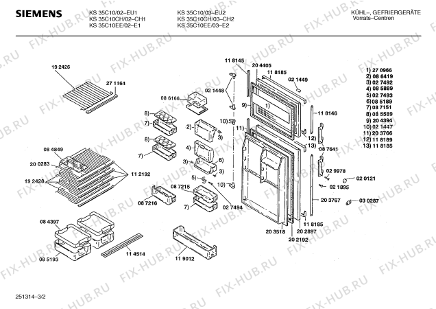 Схема №1 KSV3131EE с изображением Крышка для холодильной камеры Siemens 00030287