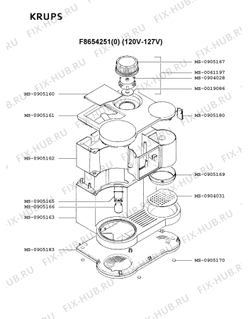 Взрыв-схема кофеварки (кофемашины) Krups F8654251(0) - Схема узла 5P001836.5P2