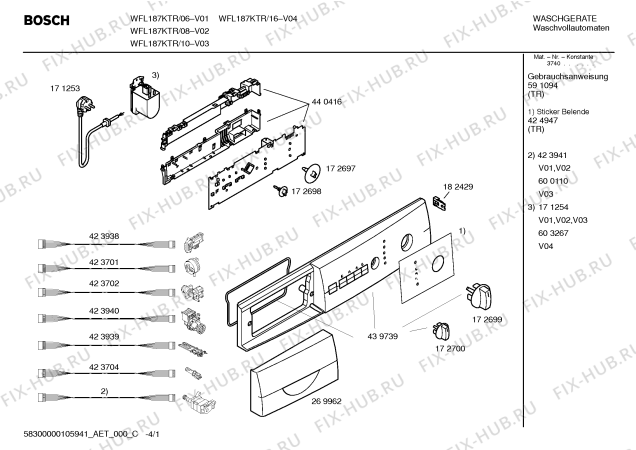 Схема №1 WFL187KTR Maxx for Kids с изображением Панель управления для стиральной машины Bosch 00439739