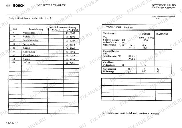 Схема №1 0708434302 VTO1278/3 с изображением Компрессор для холодильника Bosch 00130907