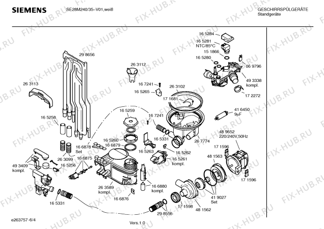 Взрыв-схема посудомоечной машины Siemens SE28M240 Extraklasse - Схема узла 04