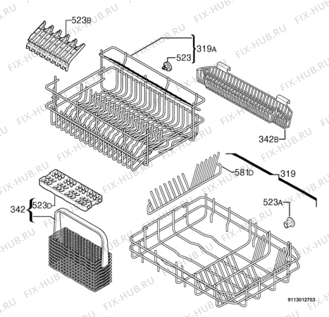 Взрыв-схема посудомоечной машины Zanker GE44010 - Схема узла Basket 160