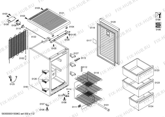 Схема №1 3GUB1010 с изображением Дверь морозильной камеры для холодильника Bosch 00246519
