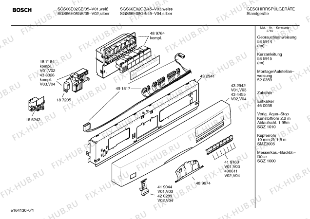 Схема №1 SGS66E08GB Logixx auto option с изображением Передняя панель для посудомойки Bosch 00434455