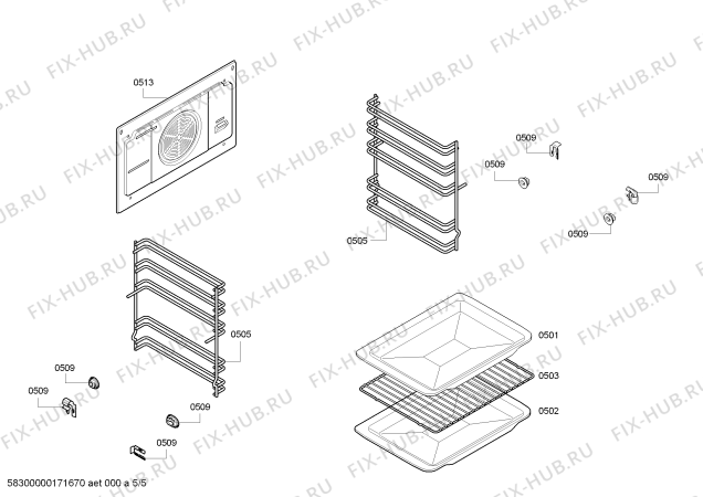 Взрыв-схема плиты (духовки) Bosch HBG23B460R H.BO.NP.L2D.IN.GLASS.B4/.N.E0_C/// - Схема узла 05