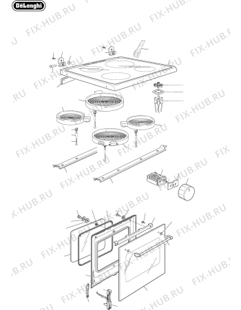 Схема №1 DEF605GW с изображением Часть корпуса для плиты (духовки) DELONGHI 4506N1SV21