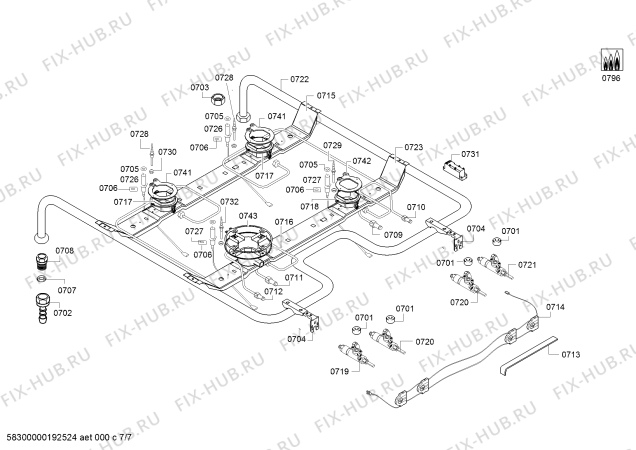 Взрыв-схема плиты (духовки) Bosch HGD79W220T - Схема узла 07