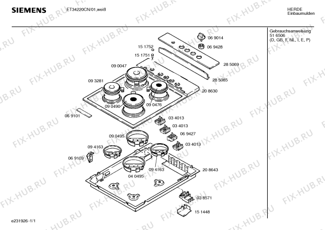 Схема №1 ET34220EU с изображением Панель для плиты (духовки) Siemens 00285069