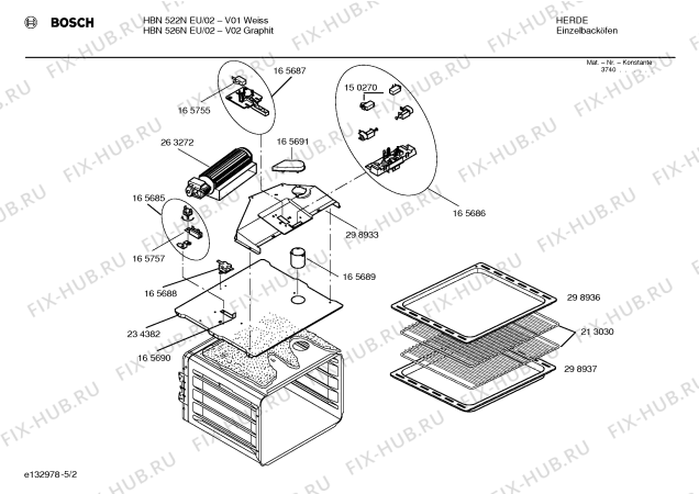 Схема №2 HBN526NEU с изображением Панель управления для духового шкафа Bosch 00298949