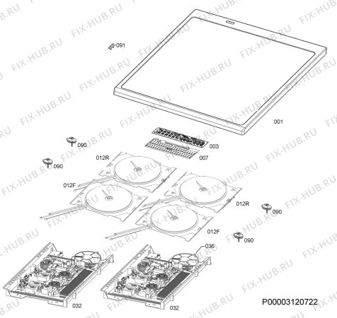 Взрыв-схема плиты (духовки) Electrolux EKI6675EIX - Схема узла Hob