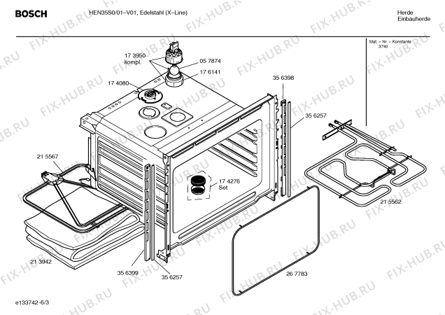 Схема №3 HEN35S0 с изображением Инструкция по эксплуатации для плиты (духовки) Bosch 00527995
