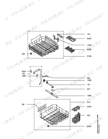 Взрыв-схема посудомоечной машины Husqvarna Electrolux QB506W - Схема узла Baskets, tubes 061