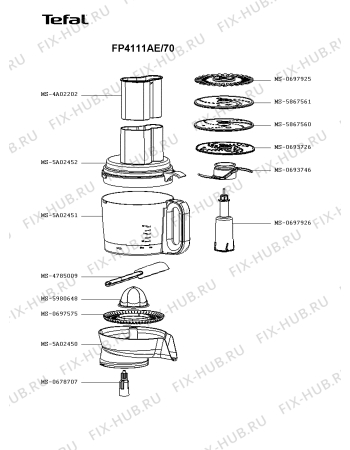 Взрыв-схема кухонного комбайна Tefal FP4111AE/70 - Схема узла 5P003085.7P2