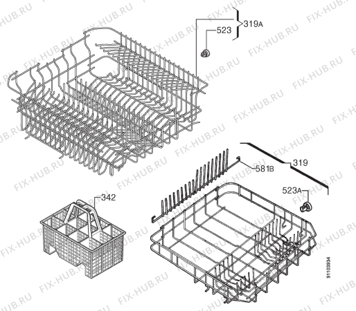 Взрыв-схема посудомоечной машины Electrolux ESF609 - Схема узла Basket 160