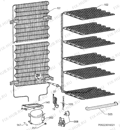 Взрыв-схема холодильника Zoppas PFU23402WA - Схема узла Cooling system 017