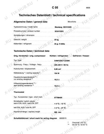 Взрыв-схема холодильника Aeg BLOMBERG KE51530S - Схема узла Technical features