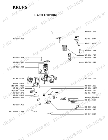 Взрыв-схема кофеварки (кофемашины) Krups EA82FB10/70M - Схема узла 2P005742.2P2