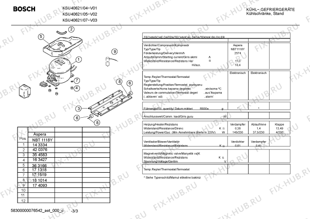 Взрыв-схема холодильника Bosch KSU40621 - Схема узла 03