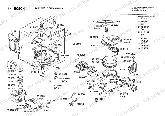 Взрыв-схема посудомоечной машины Bosch 0730203565 SMU2220G - Схема узла 02